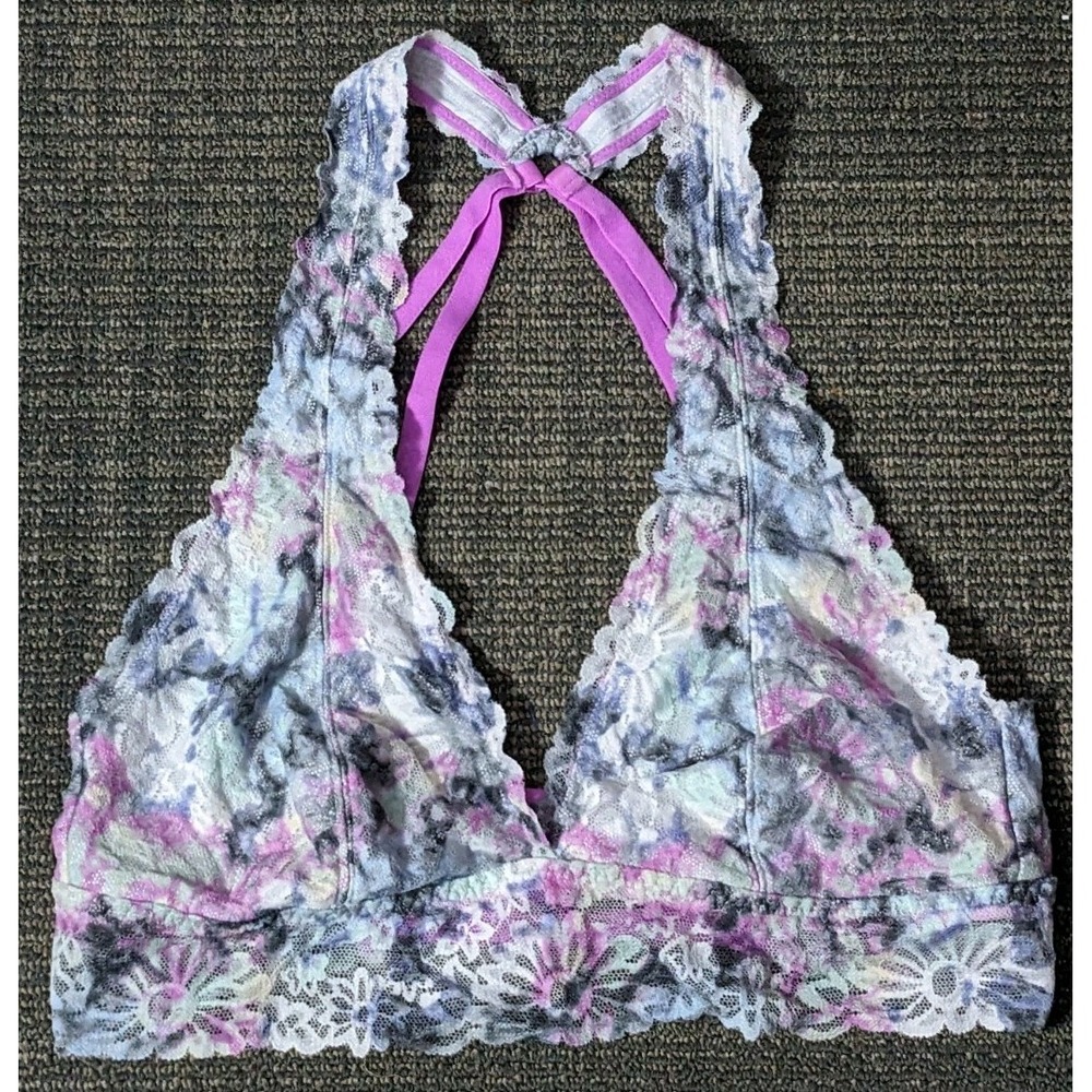 Pink Victoria's Secret Women's Medium  Lace Bralette Tie Dye Strappy Festival